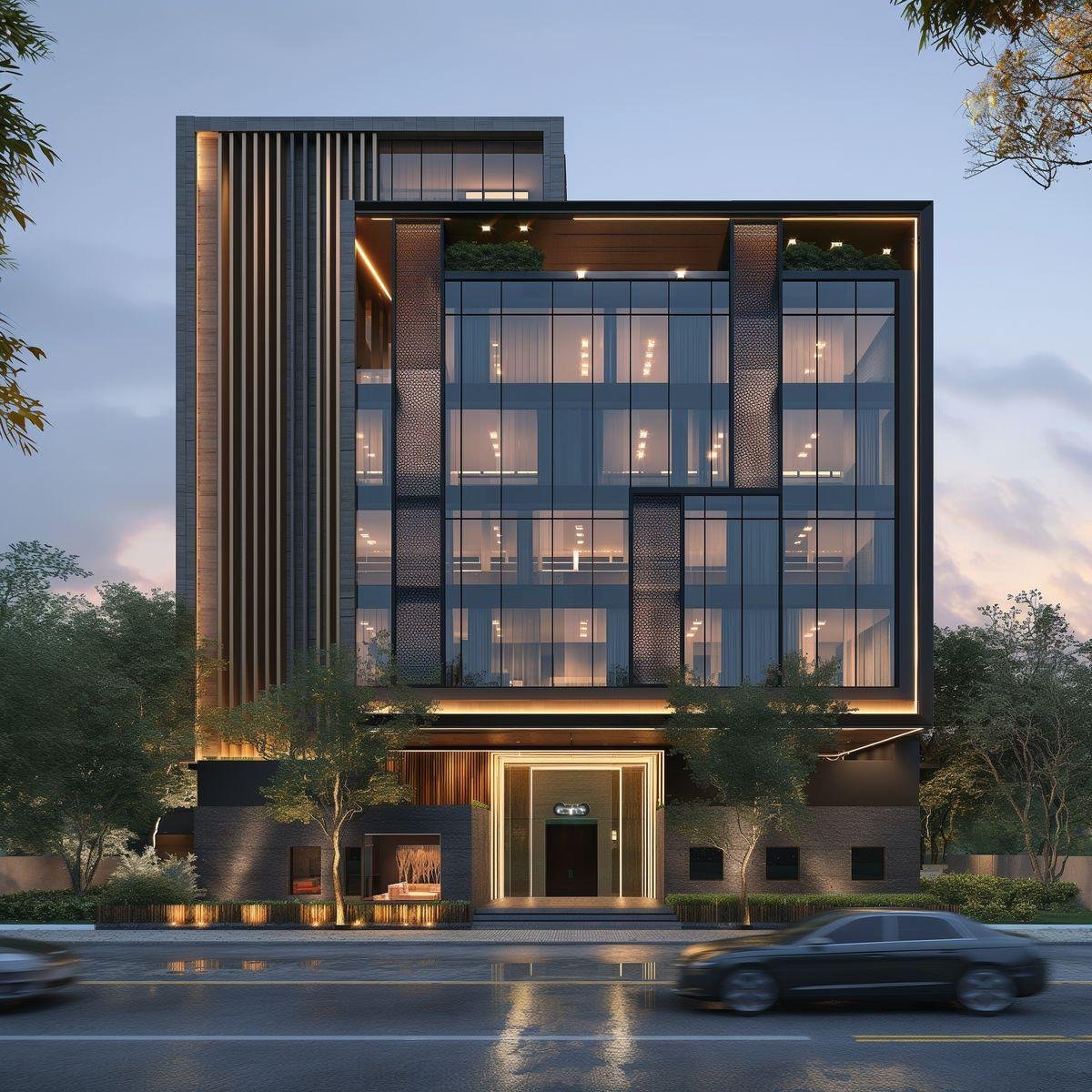 Commercial hotel construction progress near Darbhanga Airport - side elevation
